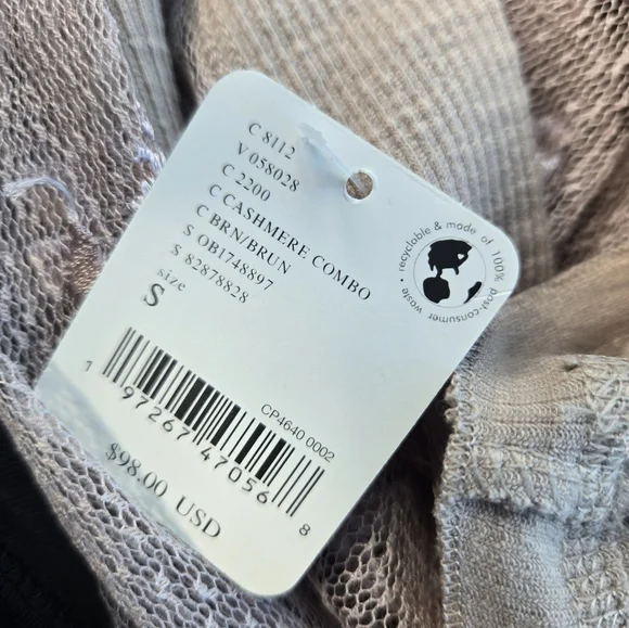 Free People Women’s Small Jolie Long Sheer Sleeves Square Neck Cashmere Camo New - Picture 6 of 10